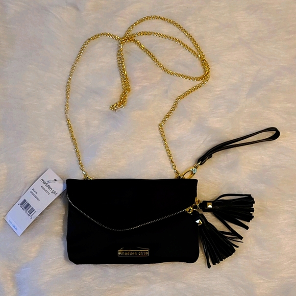 Madden Girl Handbags - NWT Black Satin and gold wristlet/crossbody